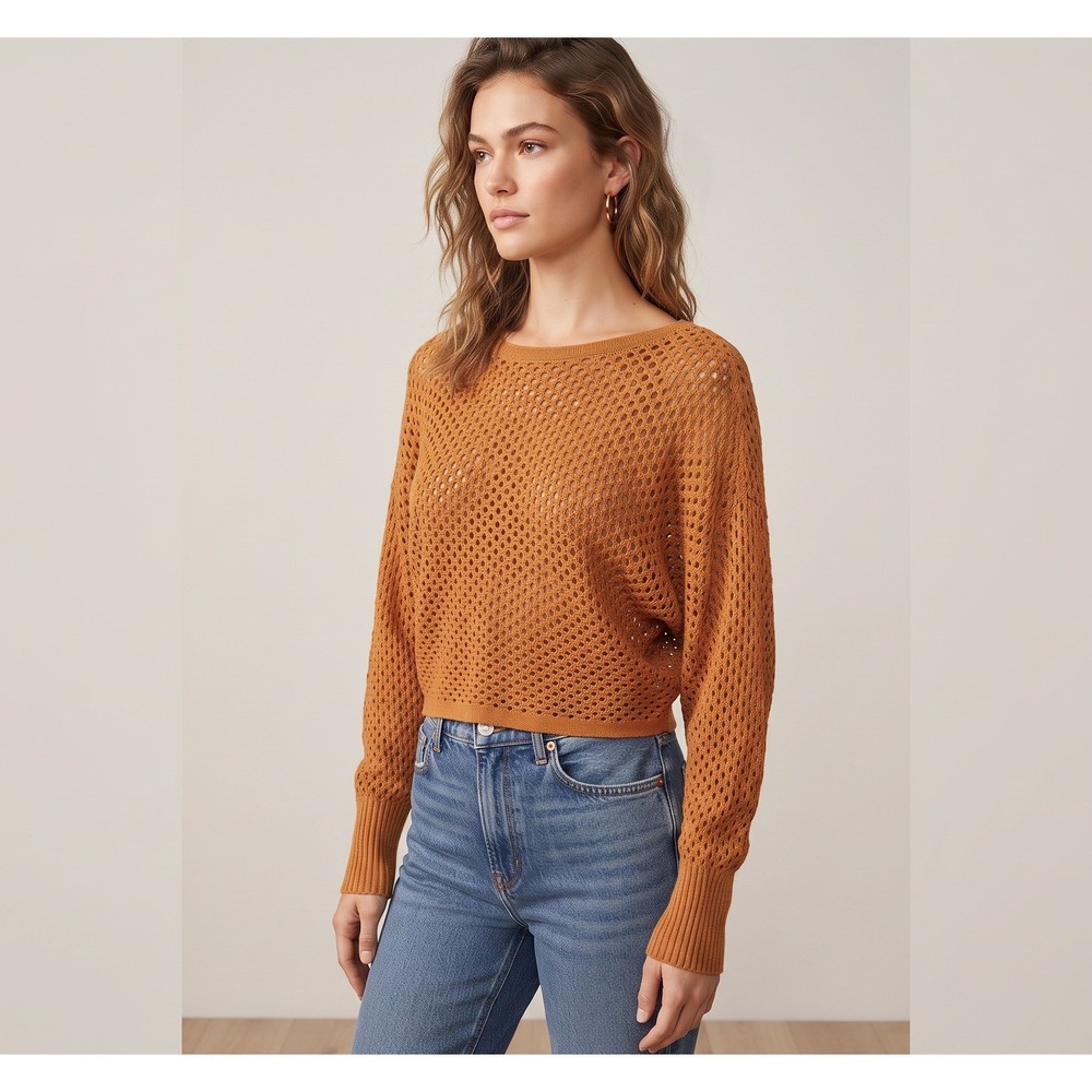 Express Crochet Knit Sweater Womens Small Orange Excellent Batwing Cropped
